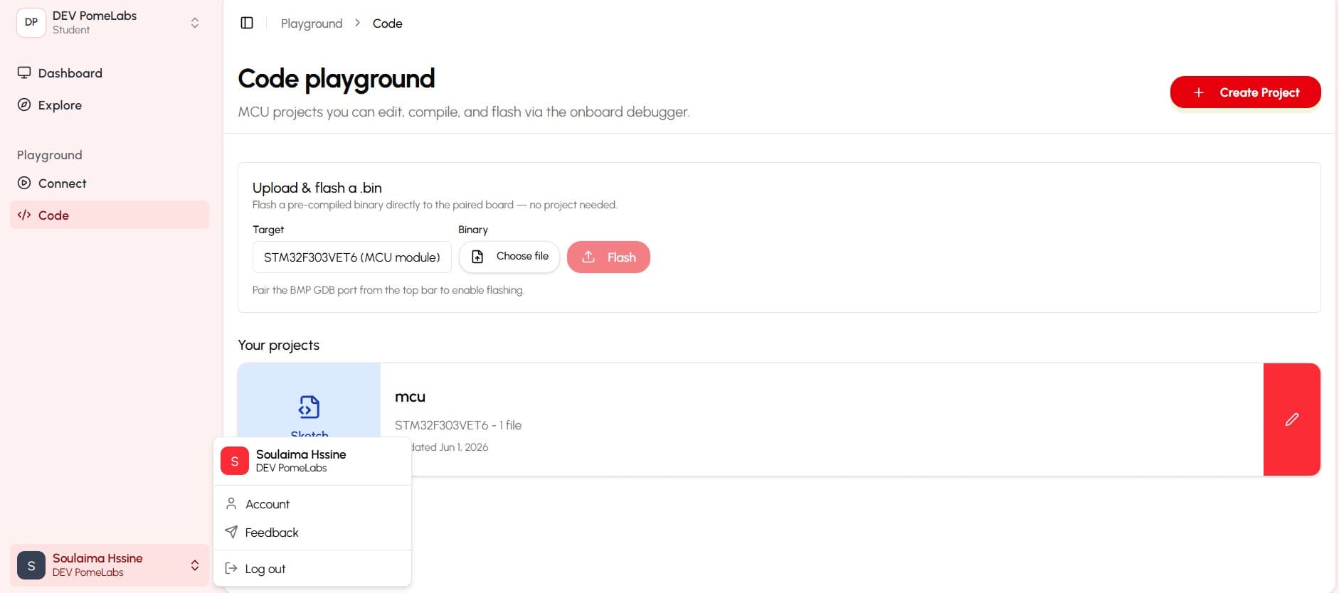 Account menu