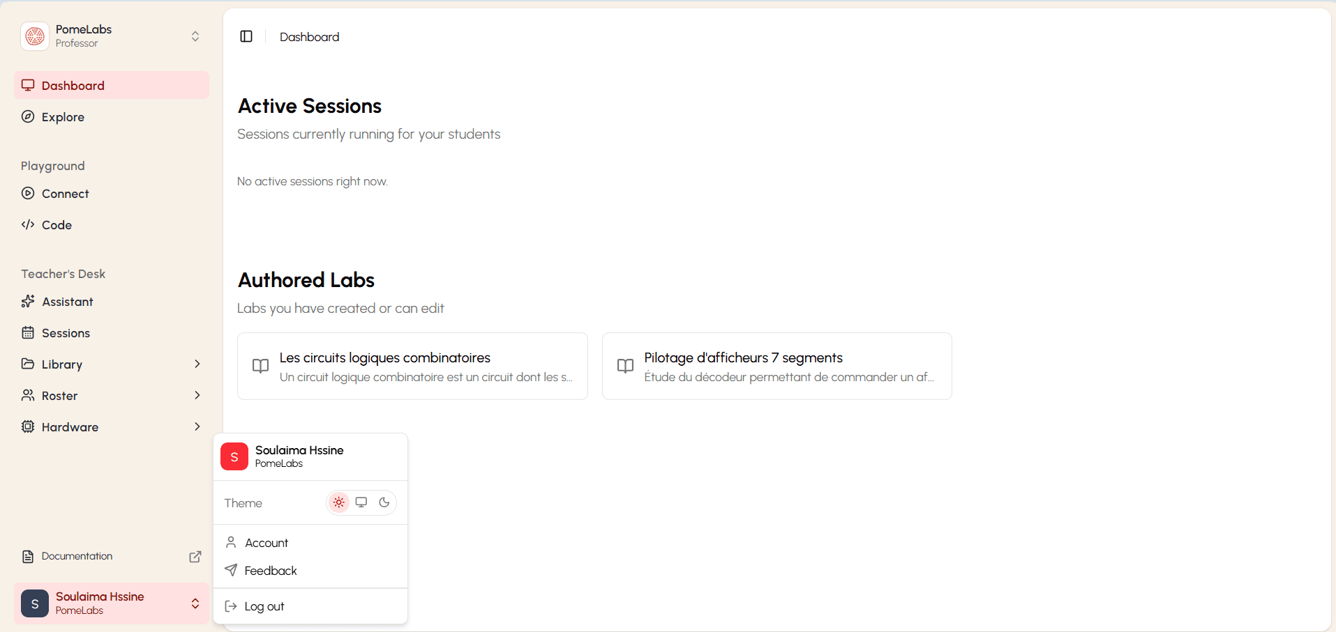 Account menu