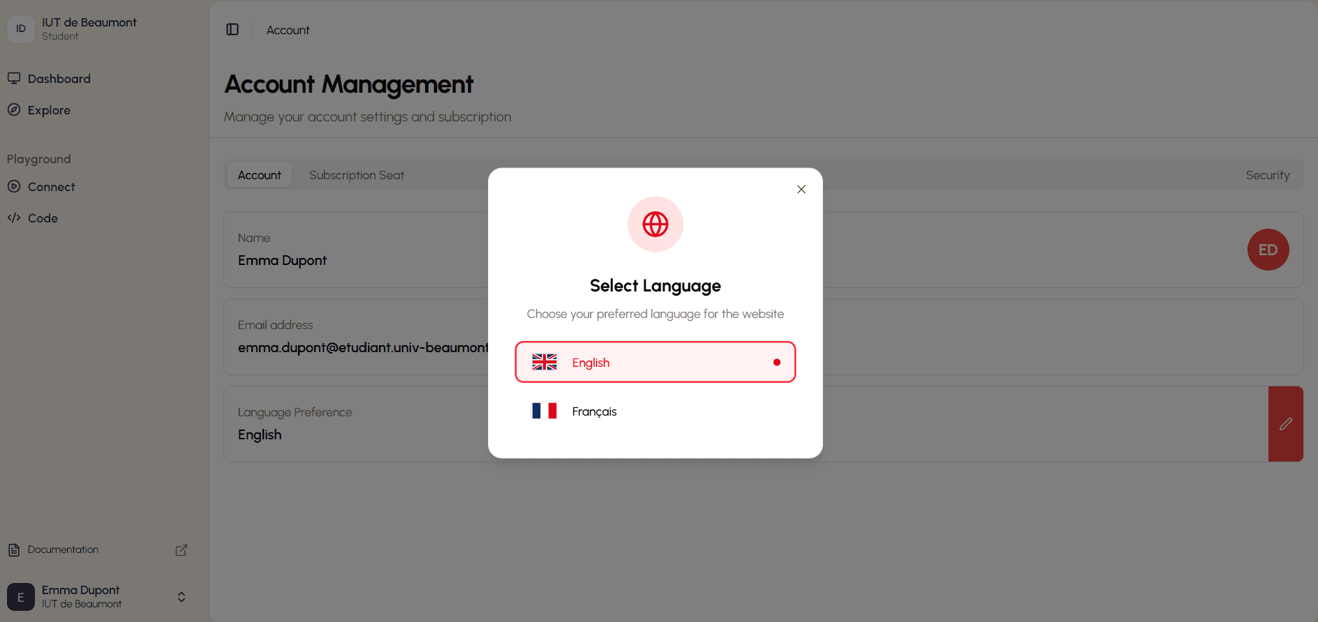 Update language preference