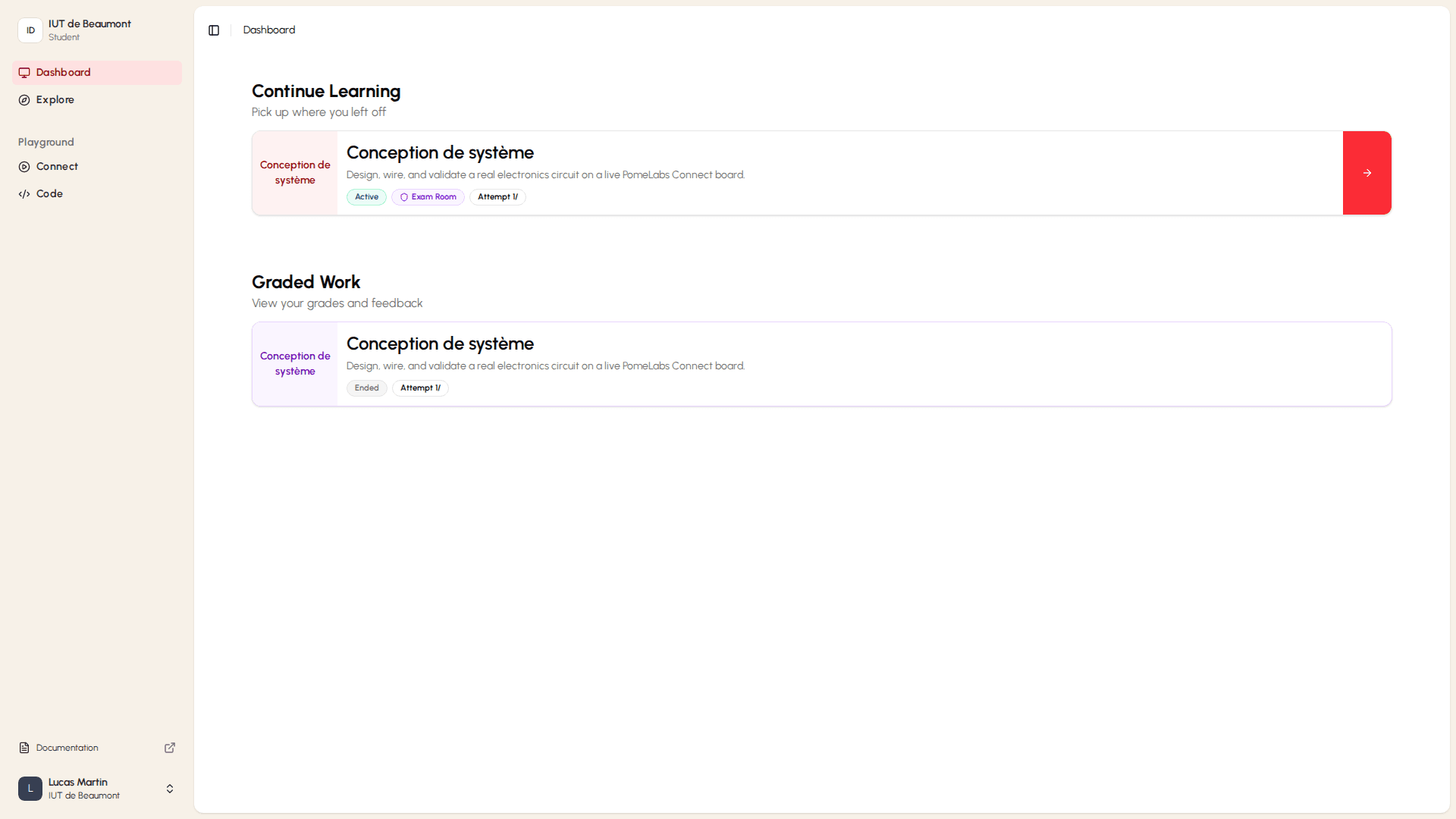 Dashboard with lab assignment sections