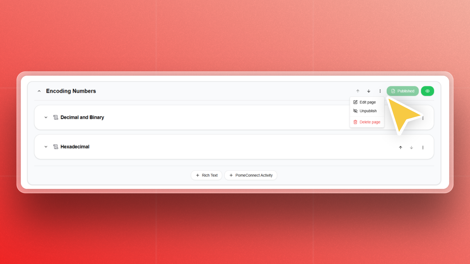 A screenshot of the PomeConnect application interface, showing the More Options Button.