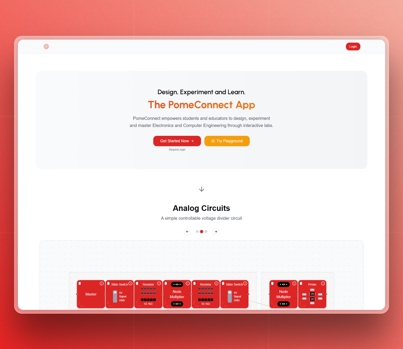 A screenshot of the PomeConnect application interface, showing various UI elements.
