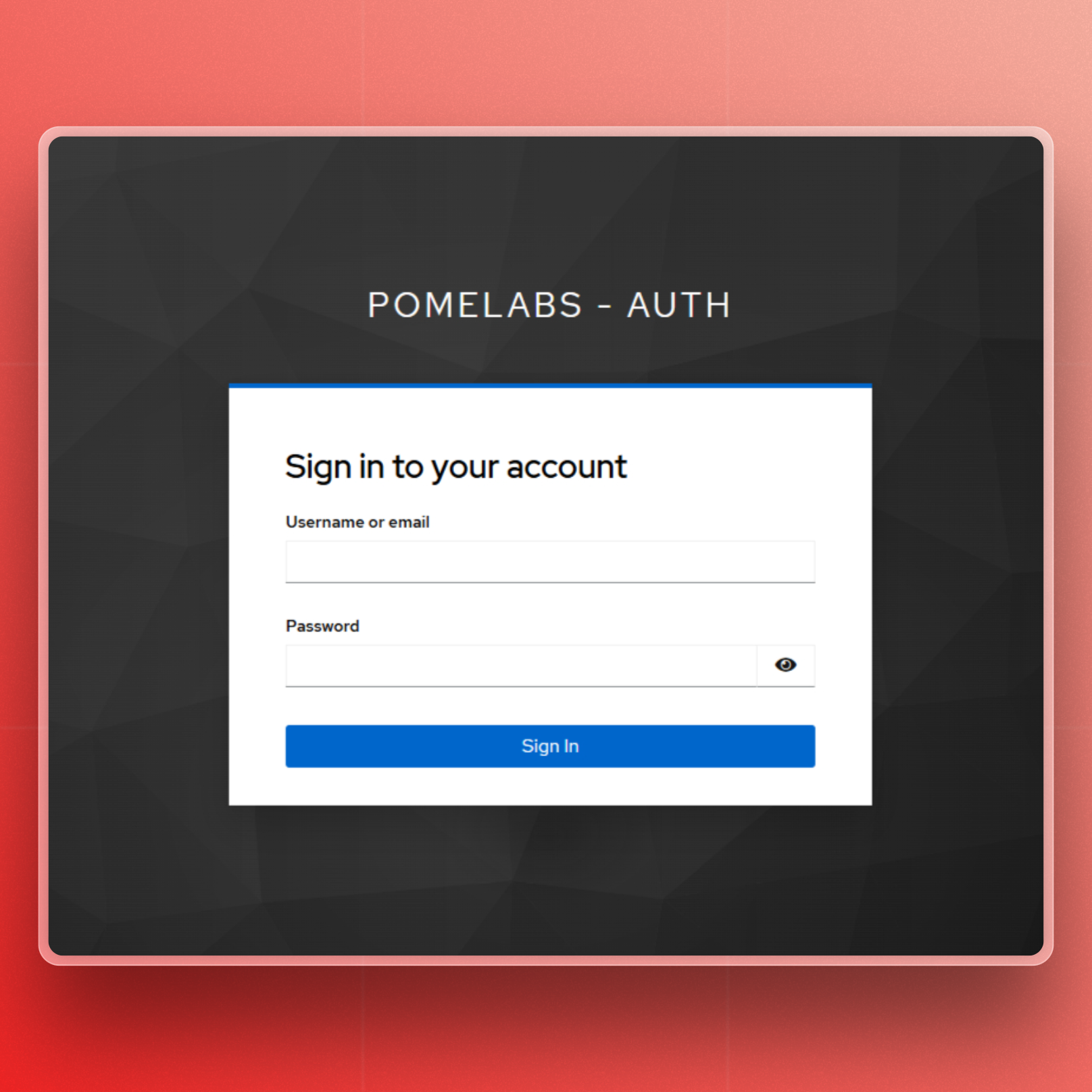 A screenshot of the PomeConnect application interface, showing the login page.