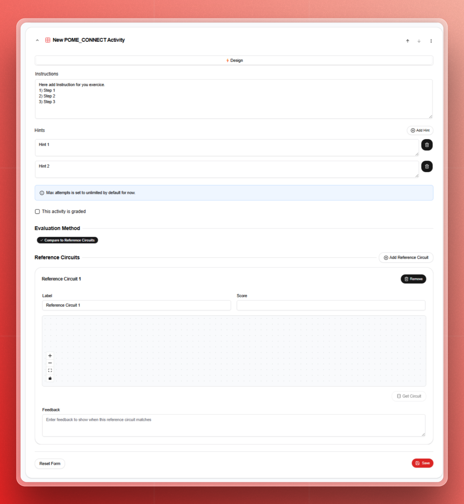 A screenshot of the PomeConnect application interface, showing the PomeConnect Activity Authoring Interface.